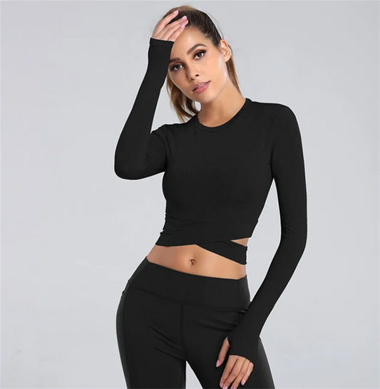 Long Sleeve Tops Criss Cross Waist Cross