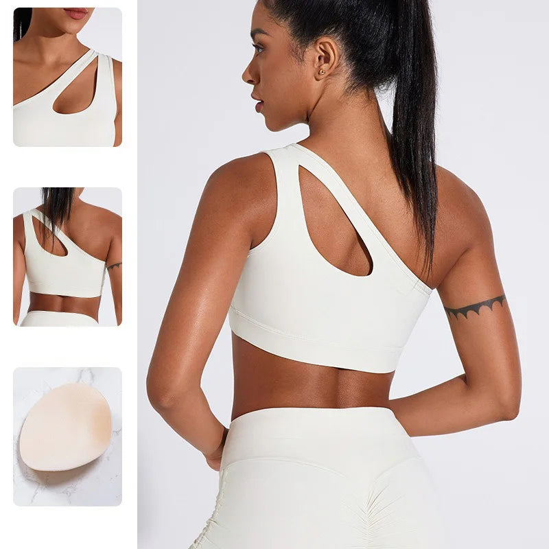 Sports Bra One Shoulder Cut Out