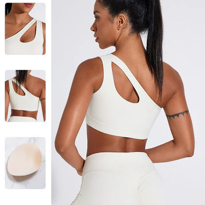 Sports Bra One Shoulder Cut Out