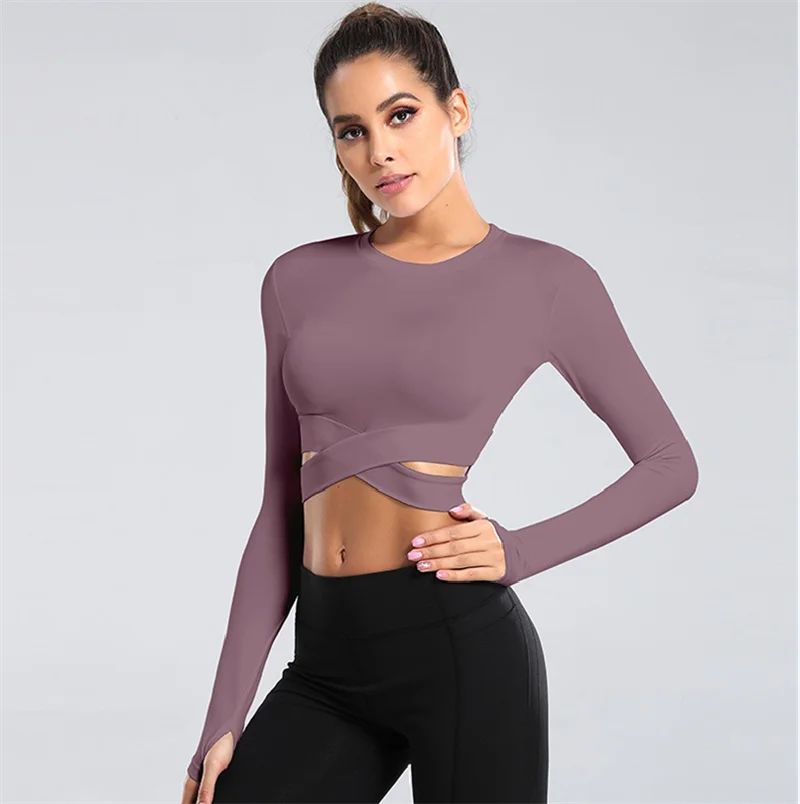 Long Sleeve Tops Criss Cross Waist Cross