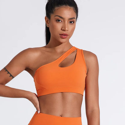 Sports Bra One Shoulder Cut Out