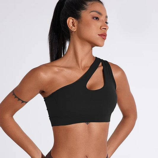 Sports Bra One Shoulder Cut Out