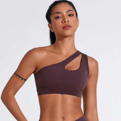 Sports Bra One Shoulder Cut Out