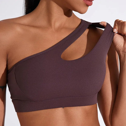 Sports Bra One Shoulder Cut Out