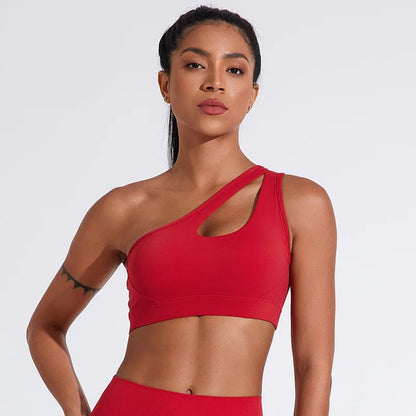 Sports Bra One Shoulder Cut Out